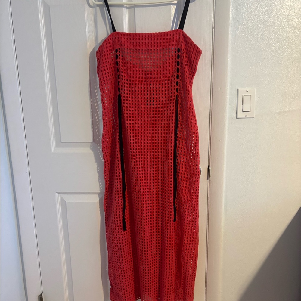Chic Red Strapless Crochet Dress